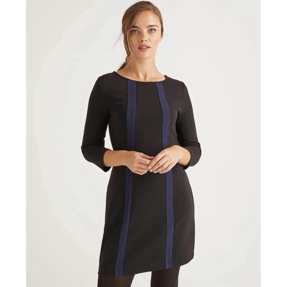 Boden Women's Anita Ottoman Tunic Dress Black Blue Ribbed Mini Sheath Sz 10 Long